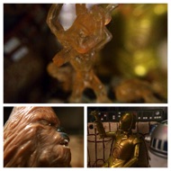One of Artoo's holographic creatures walks across the board, lifting the opposing team's player and throw it down. Chewbacca begins to yell growls at the tiny robot over the last play in the game. Threepio intercedes. THREEPIO: "He made a fair move. Screaming about it won't help you." #starwars #anhwt #toyshelf
